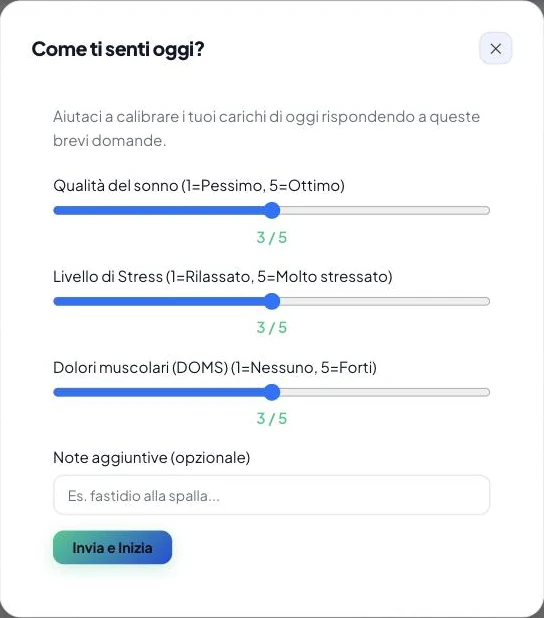 Check-in di benessere nell'app atleta: sonno, stress e dolori